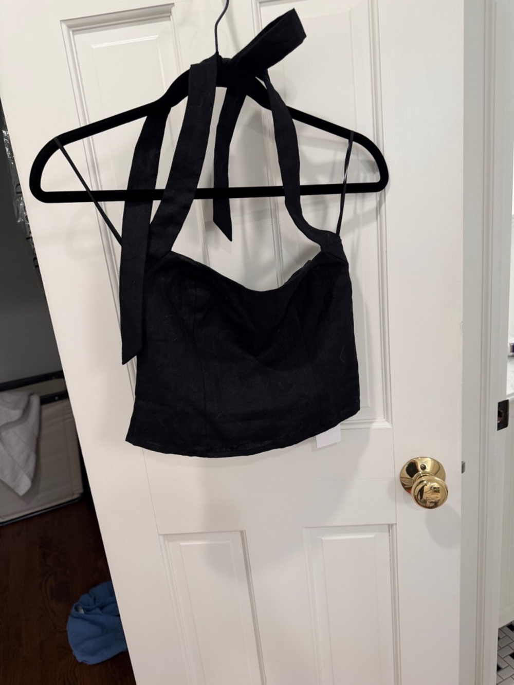 Reformation Black Halter Tie Bustier Crop Top